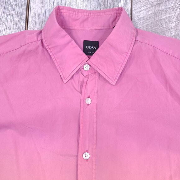 Hugo Boss Shirt Mens Large Slim Ronny Ombre Gradient Button Long Sleeve Top - Picture 5 of 9